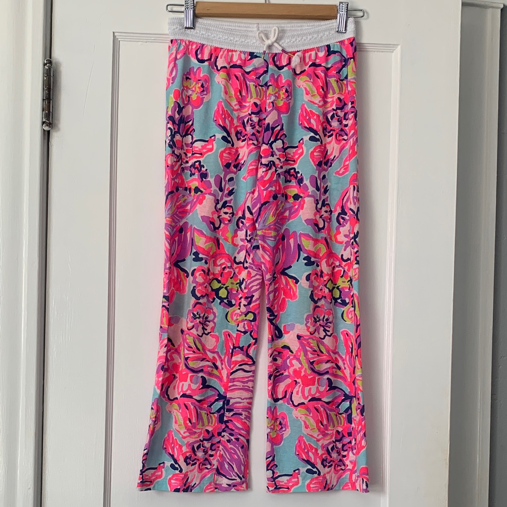 Lily Pulitzer Girls Bright Pink Pajama Loungewear Pants Euc 8/10 Large